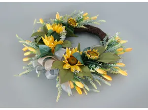 Couronne de tournesol artificielle fleur de soie porte mur suspendu décoration détails vue