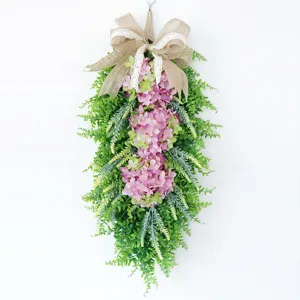 Artificial Hydrangea Wreath Hanging Floral Decor Silk Flower Door Wreath For Home Party Holiday Decoration