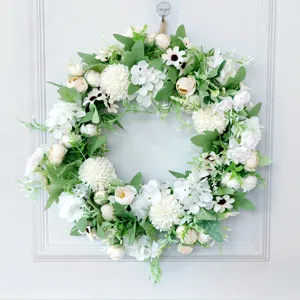 Artificial Peony Hydrangea Flower Wreath Silk Floral Garland For Front Door Wall Window Wedding Home Party Decor