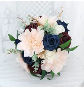 Bouquet de mariée artificiel arrangement floral de roses et dahlias pour décoration maison
