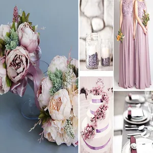 Détail de bouquet de mariage avec pivoines artificielles et succulentes thème rose lotus.
