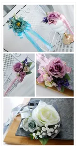 Wedding chair back flower silk floral decoration ribbon pew marker for bridal ceremony party decor
