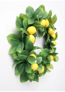 Corona di limoni artificiale con foglie verdi per la porta di casa e decorazione.