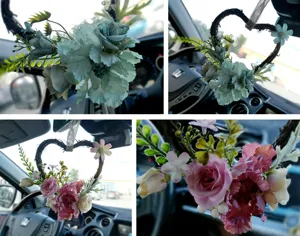 Europäischer herzförmiger künstlicher Blumenkranz Hängedekoration für Zuhause und Auto.