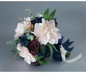 Bouquet de mariage artificiel rose en soie dahlia décor floral accessoires de photographie