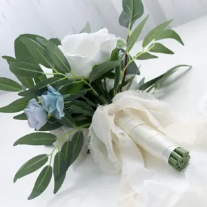 Künstlicher Brautstrauß Hochzeit Blumen rustikale Eukalyptus weiße Rose Kunstblume Deco