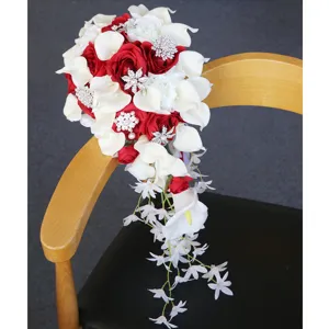 Bridal Wedding Bouquet Water Drop Artificial Flower Calla Lily Rose Rhinestone Decor Photo Props