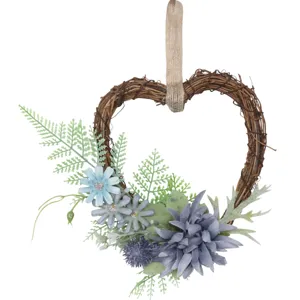 Couronne de fleurs artificielle en forme de cœur avec des branches, décoration murale.