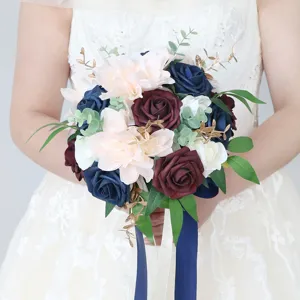Bouquet de mariée artificiel roses bleu marine bordeaux rose décoration mariage