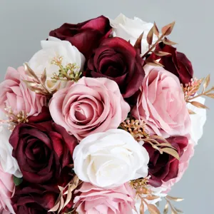 Europäische Hochzeit Brautstrauß künstliche Blumen rosa weiße Rosen für Fotografie Dekoration