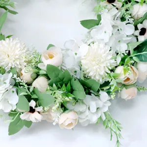 Artificial flower wreath for door decor, white peony hydrangea garland for wedding photo props.