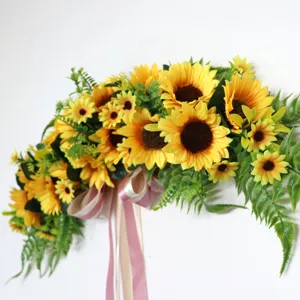 Artificial sunflower door lintel decoration fake floral wedding chair back home decor main