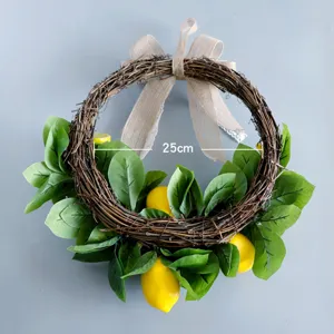 Ghirlanda di limoni artificiali con foglie verdi e fiocco, 25cm decorazione murale.