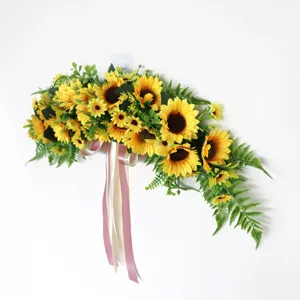 Artificial sunflower door swag floral arrangement for home decor wedding chair back decoration.