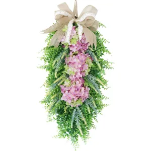 Artificial hydrangea hanging teardrop swag door wreath for home holiday wall decoration