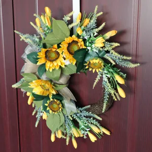 Couronne de tournesol style américain fleur de soie artificielle porte tenture murale