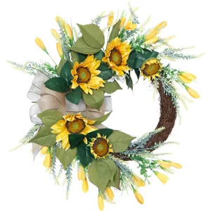 Couronne de tournesol artificielle pour porte d'entree decoration murale guirlande de fleurs