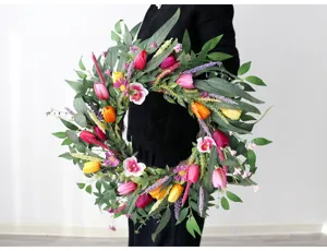 Künstlicher Frühlings-Blumenkranz mit Tulpen Orchideen für Haustür und Heimdekoration