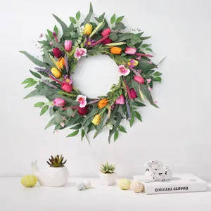Frühling Künstlicher Tulpen Und Phalaenopsis Kranz Handgemachte Seidenblume Blumengirlande Für Haustür Wand Party Festliche Dekoration