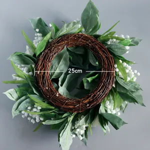 Ghirlanda di viti artificiale con foglie verdi e fiori bianchi 25 cm per decoro