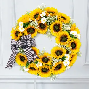 Herfst Zonnebloem Kunstmatige Krans Landelijke Stijl Huwelijk Huis Voordeur Decor Zijden Bloem Bloemen Guirlande Hangend Ornament