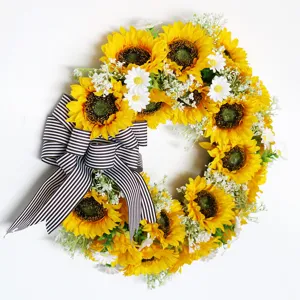 Herfst zonnebloem krans voor voordeur decoratie, kunstmatige bloemen voor thuis deco.