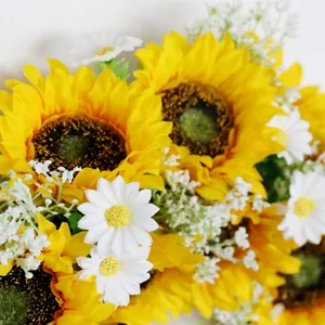 Kunstmatige zonnebloem krans boeket herfst huis decoratie bruiloft bloemstuk