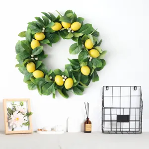 Corona di Foglie di Limone Artificiale Ghiro di Fiori di Seta per Porta d'Ingresso Decorazione della Casa
