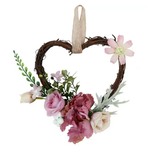 Europäischer Stil Herzförmiger Rattan Kranz Künstliche Blume Wandbehang Hochzeit Autotür Und Stuhllehne Dekoration