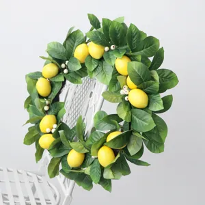 Ghirlanda di limoni finti per porta d'ingresso, ghirlanda di foglie verdi decorazione festa