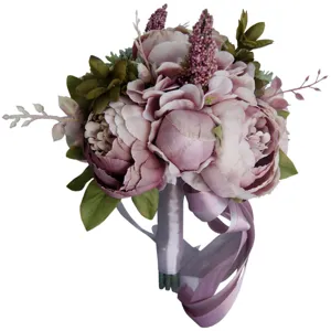 Bouquet de Mariée Rétro Artificiel Pivoine Suculente Fleur en Soie Mariage Fête Décoration Florale Maison