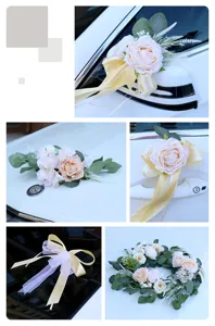 Wedding car decoration artificial rose flower set for rearview mirror and door handle.