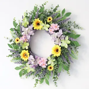Kunstmatige zonnebloem lavendel bloemenkrans voor voordeur en wanddeur bruiloft deco.