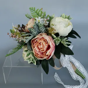 Bouquet de mariée artificiel pivoine succulente style européen rose lotus rétro décoration de mariage