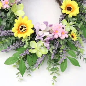 Kunstmatige zonnebloemkrans voor voordeur decoratie, lente bloemen muurhangende huisdecoratie