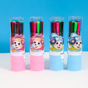 Kids Washable Watercolor Pens Bucket Cartoon Painting Pens Student Art Supplies Drawing Marker Set