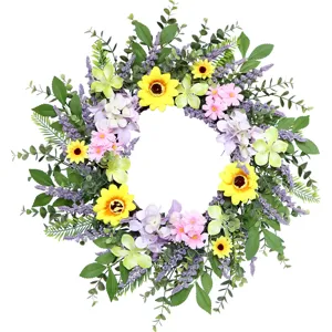 Kunstmatige zonnebloem lavendel bloemenkrans voor thuis muur deur hangende bruiloft decoratie.