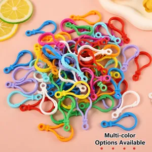 Colorful plastic lobster claw clasps for DIY jewelry making, keychains, and bag charms.