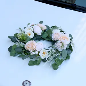 Artificial Silk Rose Wedding Car Flower Wreath For Door Handle And Mirror Decoration