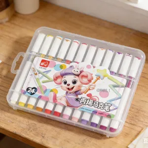 24-color acrylic marker pen set with transparent storage box for kids DIY art and painting graffiti.
