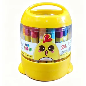 Children 24-color oil pastel crayon portable bucket set for art painting and drawing.