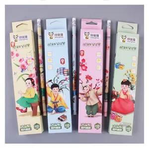 Crayons HB style chinois créatif avec gomme, boîte de 10 pièces papeterie étudiant.