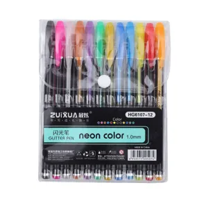 12 Colors Glitter Neon Pens Set 1.0mm Colored Drawing Pens Stationery For Kids Students