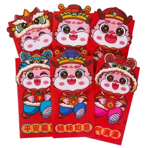 Chinese New Year red envelopes set, cute cartoon dragon lucky money packets for spring festival.
