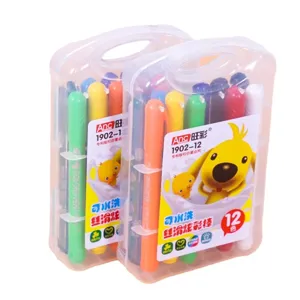 Pasteles al óleo lavables de 12 colores en estuche de plástico transparente portátil para dibujar.