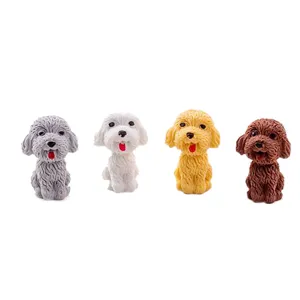 Cute cartoon poodle dog eraser set, colorful miniature animal stationery gift for kids.