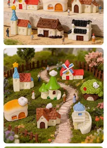 Miniatura resina paisaje casa champinon molino pequeno jardin decoracion escritorio detalles.