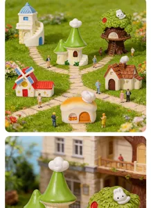Miniatura de resina casas de jardín de hadas micro paisaje decoración para exhibición de escritorio.