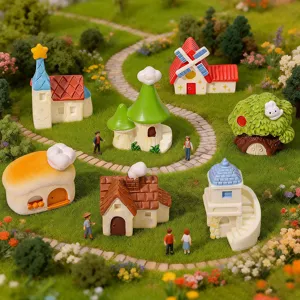 Musgo micro paisaje miniatura resina casa de hadas jardín conjunto decoración de escritorio.