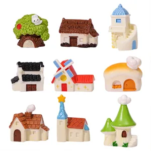 Conjunto de bonitas casas en miniatura de resina para paisajismo de jardín de hadas, decoración.